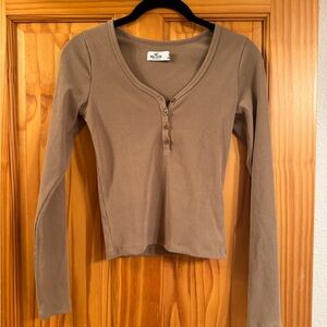 Hollister Taupe Ribbed Long Sleeve Henley